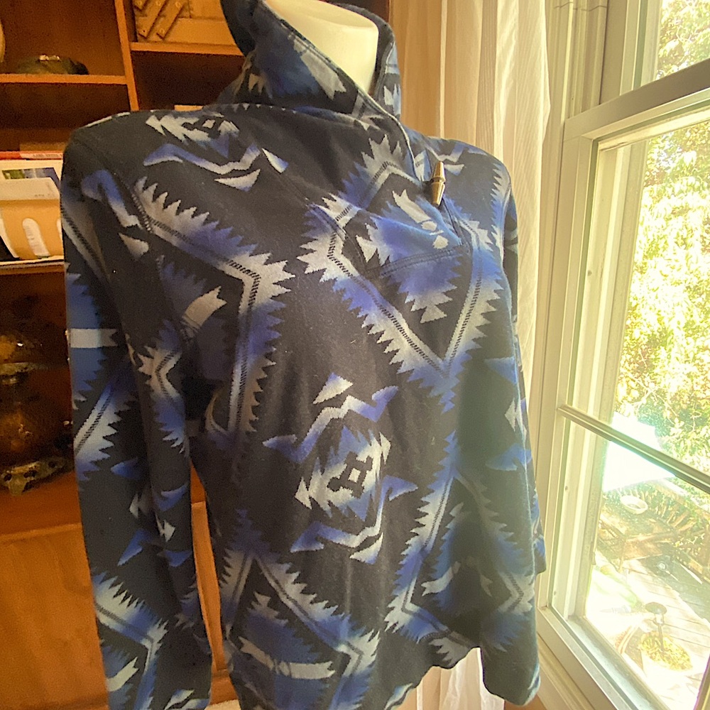 PETITE XL CHAPS RALPH LAUREN LIGHTWEIGHT AZTEC PULLOVER TOGGLE CLOSE BLUE